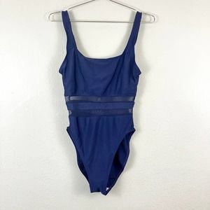 Vintage Anne Cole Blue One Piece Swimsuit Womens 12 Mesh Pinup